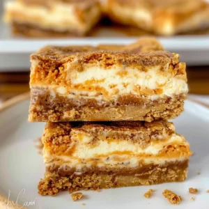 Three layers of pumpkin cheesecake bars stacked on top of each other.
