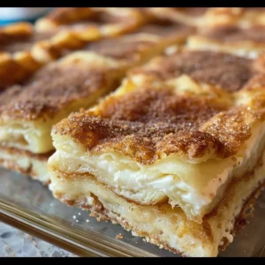 Delicious Sopapilla Cheesecake bars, a stack of squares and a close-up of a single bar.